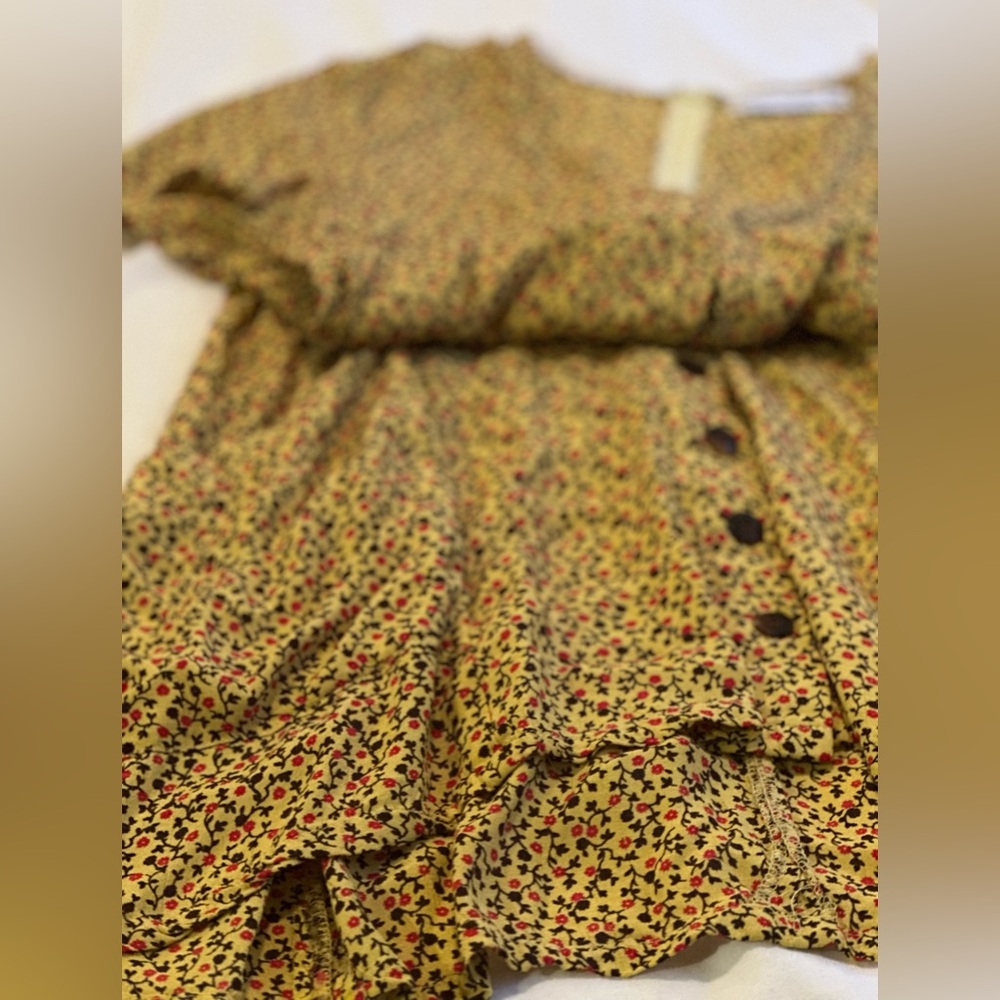 Faithfull The Brand, size 4 yellow Floral Button-Down mini Dress